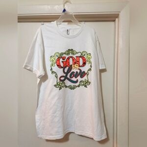 NWT GOD IS LOVE PRINTED T SHIRT.